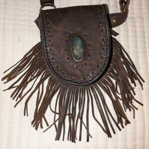 Leather fringe belt/sling bag
